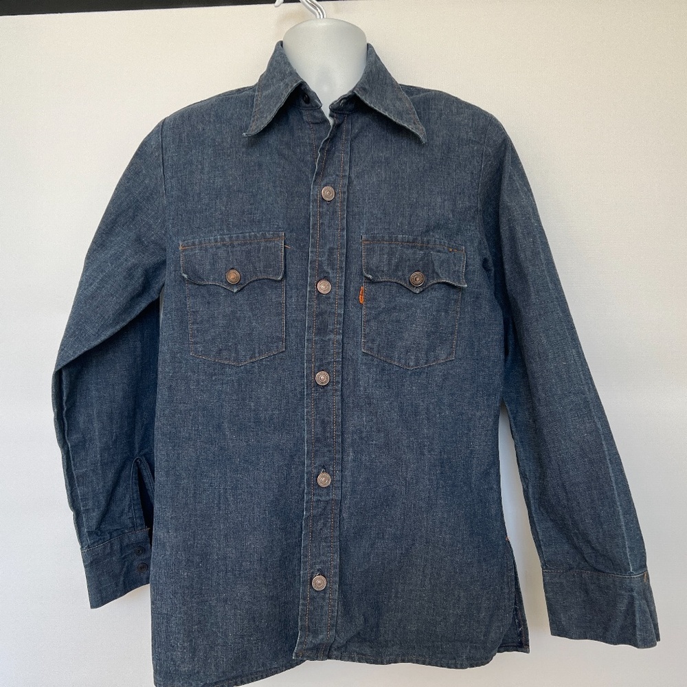 Levis Vtg Shirt Orange Tab Big E Denim Long Sleeve Sz M Made USA 100% Cotton